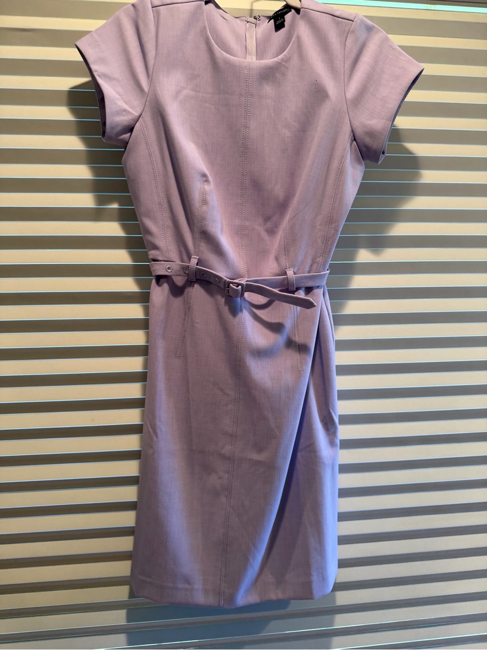Ann Taylor Lilac Belted Cap-Sleeve Sheath Dress